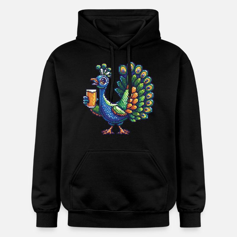 Pfau Vogel Pixel Bier - Gildan Unisex Softstyle® Midweight Hoodie - Schwarz