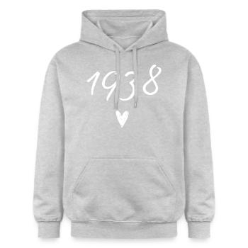 1938 Herzgeburtstag - Gildan Unisex Softstyle® Midweight Hoodie - Hellgrau meliert - Vorne - Liana (172cm) & Jaron (178cm)