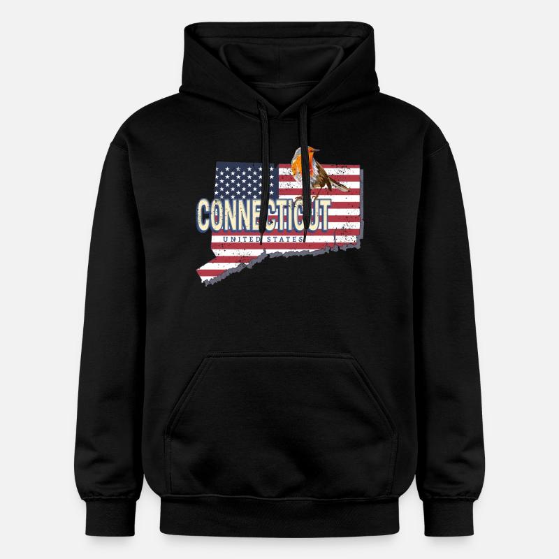 Connecticut États-Unis Carte rétro - Sweat à capuche Softstyle® Gildan Unisexe - noir