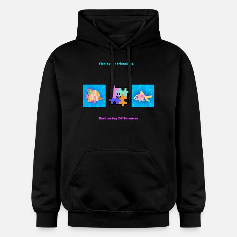 Pêcher l’amitié Accepter les différences - Sweat à capuche Softstyle® Gildan Unisexe - noir