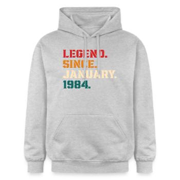 Legende seit Januar 1984 - Gildan Unisex Softstyle® Midweight Hoodie - Hellgrau meliert - Vorne - Liana (172cm) & Jaron (178cm)
