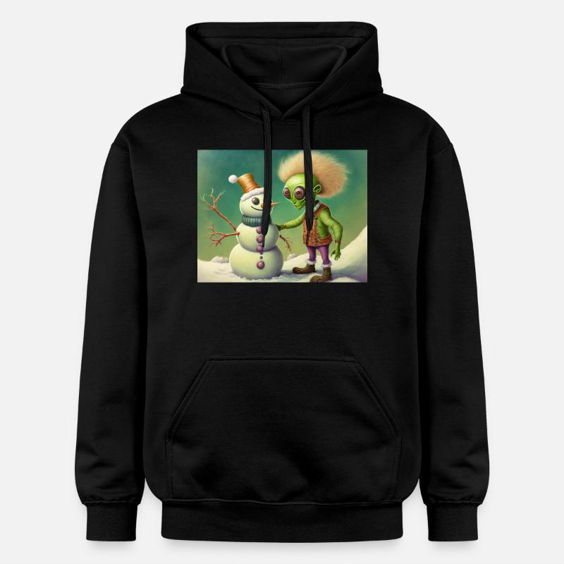 Alien baut einen Schneemann - Gildan Unisex Softstyle® Midweight Hoodie - Schwarz