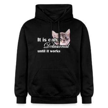 « Ce n’est délirant que jusqu’à ce que ça marche » Motivation - Sweat à capuche Softstyle® Gildan Unisexe - noir - Devant - Marisol (170cm) & Nik (191cm)