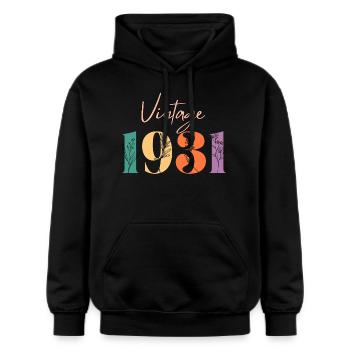 Vintage 1931 Floral - Gildan Unisex Softstyle® Midweight Hoodie - black - Front - Marisol (170cm) & Nik (191cm)