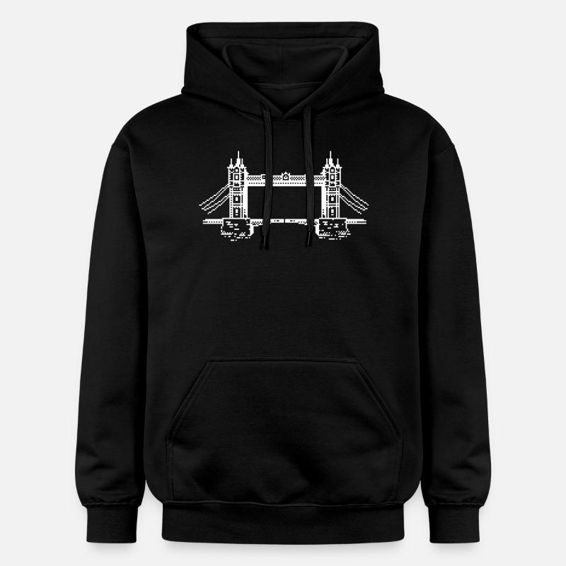 1Bit Pixel Tower Bridge - Gildan Unisex Softstyle® Midweight Hoodie - black
