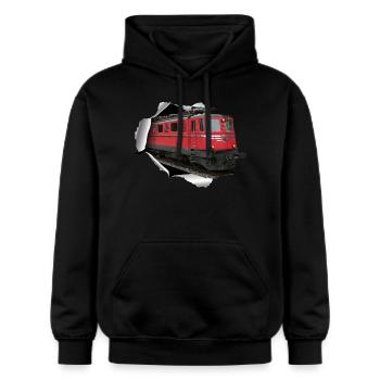 Locomotive Re6/6 breaks through paper - Gildan Unisex Softstyle® Midweight Hoodie - black - Front - Marisol (170cm) & Nik (191cm)