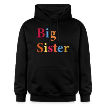 Große Schwester, Neugeborenes, Mädchen - Gildan Unisex Softstyle® Midweight Hoodie - Schwarz - Vorne - Marisol (170cm) & Nik (191cm)