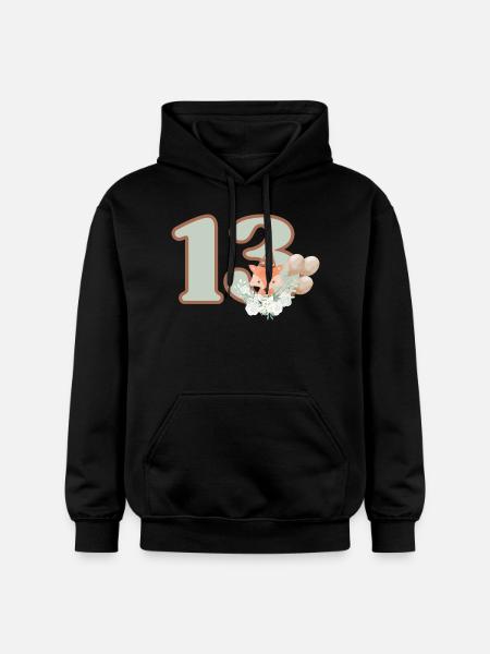 13th Birthday Fox Flowers - Gildan Unisex Softstyle® Midweight Hoodie - black