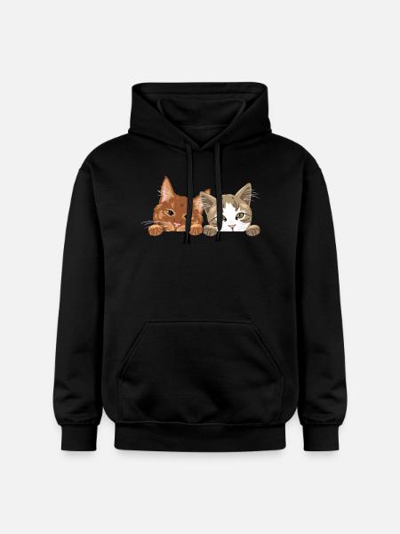 Peeking cute two cats - Gildan Unisex Softstyle® Midweight Hoodie - black