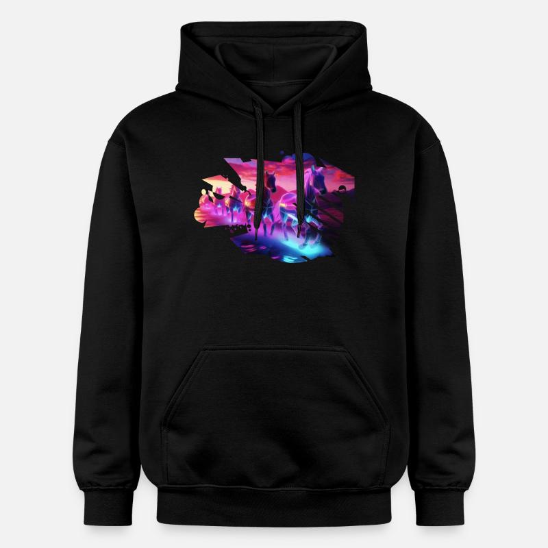 Elektrische Herde - Synthwave Horses - Gildan Unisex Softstyle® Midweight Hoodie - Schwarz