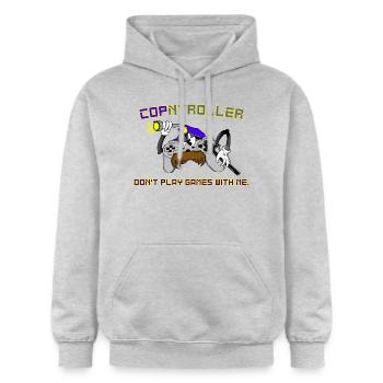 Cop-ntroller Spiele spielen Lustig Retro Gaming Gamer - Gildan Unisex Softstyle® Midweight Hoodie - Hellgrau meliert - Vorne - Liana (172cm) & Jaron (178cm)