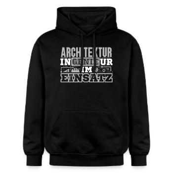 Architektur - Genie - Gildan Unisex Softstyle® Midweight Hoodie - Schwarz - Vorne - Marisol (170cm) & Nik (191cm)