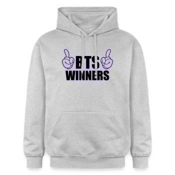 BTS Winners - Sweat à capuche Softstyle® Gildan Unisexe - gris clair chiné - Devant - Liana (172cm) & Jaron (178cm)