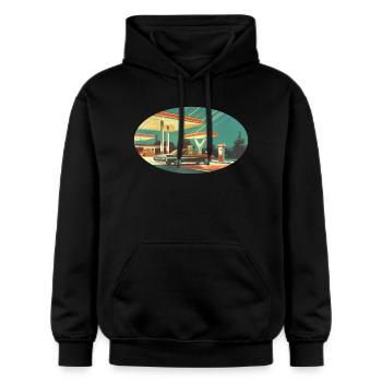 Benzinbrüder Tankstelle - Gildan Unisex Softstyle® Midweight Hoodie - Schwarz - Vorne - Marisol (170cm) & Nik (191cm)