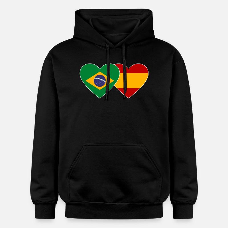 Brésil Espagne Drapeau Coeur - Sweat à capuche Softstyle® Gildan Unisexe - noir