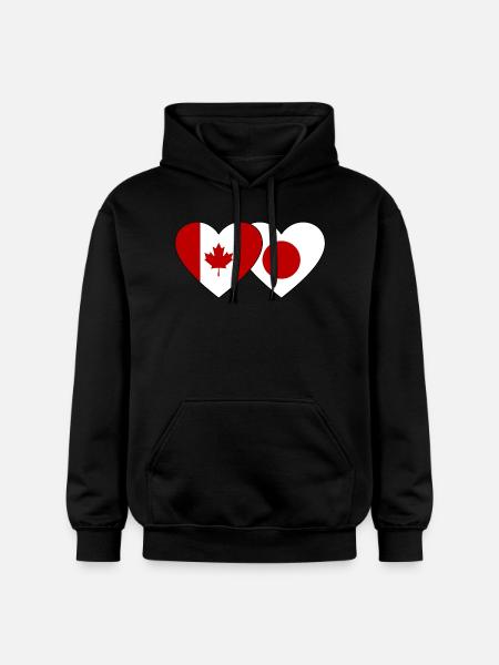 Canada Japan Flag Heart - Gildan Unisex Softstyle® Midweight Hoodie - black