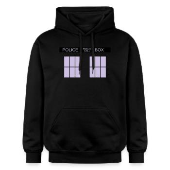TARDIS - Sweat à capuche Softstyle® Gildan Unisexe - noir - Devant - Marisol (170cm) & Nik (191cm)