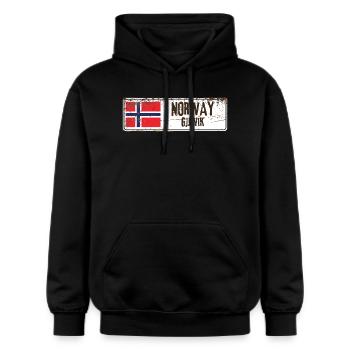 Gjøvik Norvège Drapeau - Sweat à capuche Softstyle® Gildan Unisexe - noir - Devant - Marisol (170cm) & Nik (191cm)