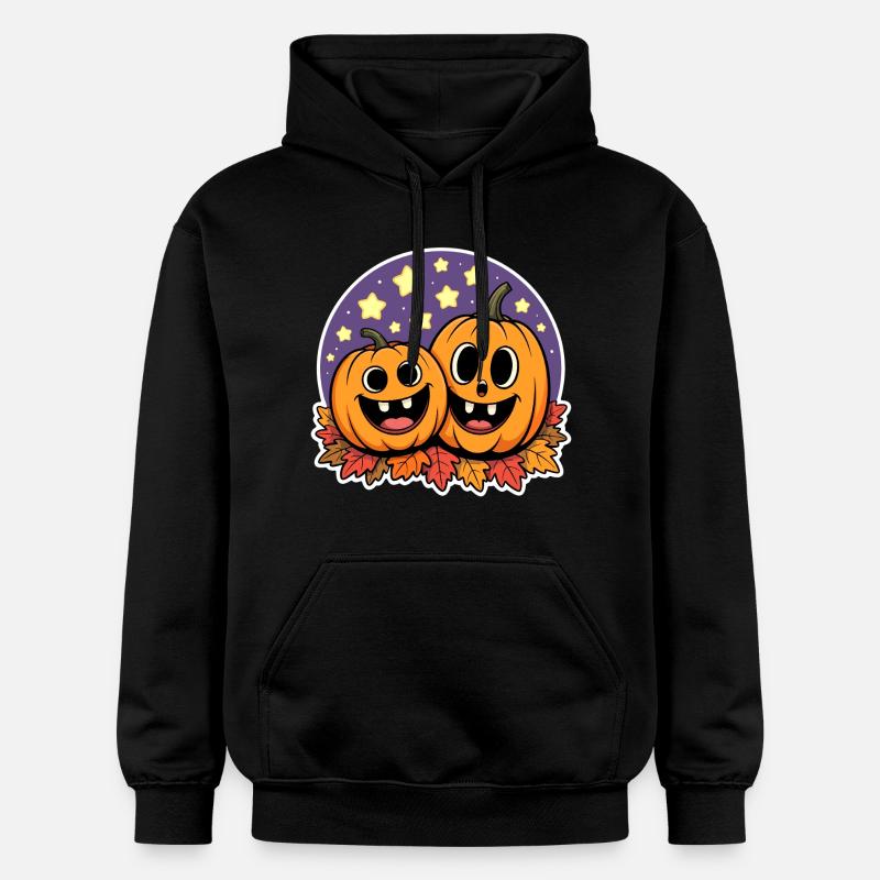Deux citrouilles heureuses d’automne - Sweat à capuche Softstyle® Gildan Unisexe - noir