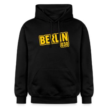Berlin - 030 - Capital - Germany - Area Code - Gildan Unisex Softstyle® Midweight Hoodie - black - Front - Marisol (170cm) & Nik (191cm)
