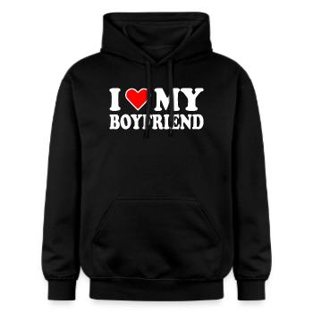 I love my boyfriend - Gildan Unisex Softstyle® Midweight Hoodie - Schwarz - Vorne - Marisol (170cm) & Nik (191cm)