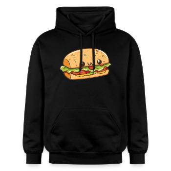 Burger kawaii au visage heureux - Sweat à capuche Softstyle® Gildan Unisexe - noir - Devant - Marisol (170cm) & Nik (191cm)