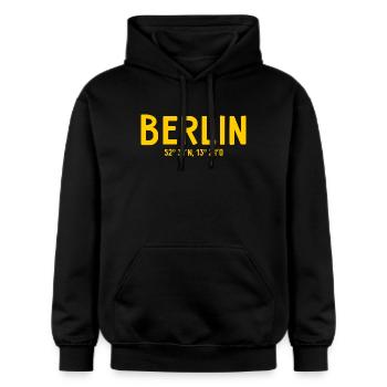 Berlin Koordinaten - Berliner Bär - Gildan Unisex Softstyle® Midweight Hoodie - Schwarz - Vorne - Marisol (170cm) & Nik (191cm)