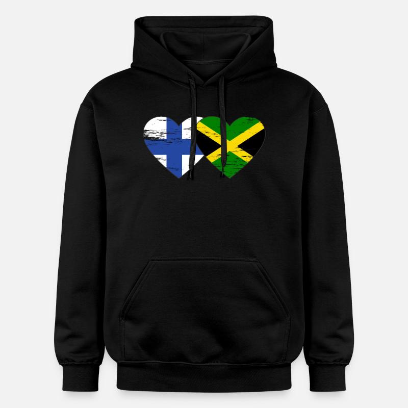 Finlande Jamaïque Drapeau Coeur utilisé - Sweat à capuche Softstyle® Gildan Unisexe - noir