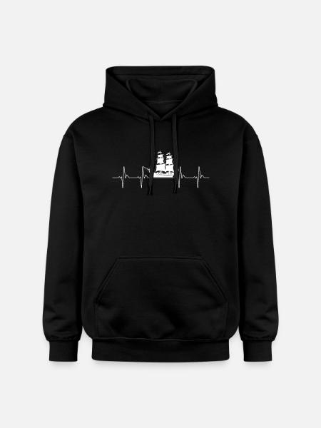 pirate boat heartbeat - Gildan Unisex Softstyle® Midweight Hoodie - black