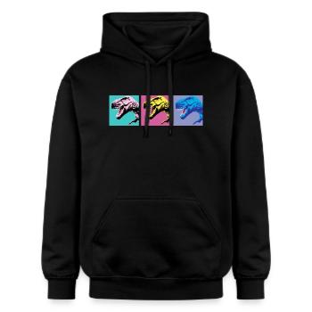 T-Rex PopArt B - Gildan Unisex Softstyle® Midweight Hoodie - Schwarz - Vorne - Marisol (170cm) & Nik (191cm)