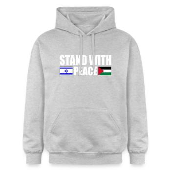 Stand with peace israel free palestine - Sweat à capuche Softstyle® Gildan Unisexe - gris clair chiné - Devant - Liana (172cm) & Jaron (178cm)