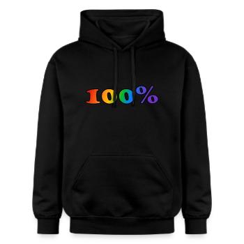 100 Prozent schwul - Gildan Unisex Softstyle® Midweight Hoodie - Schwarz - Vorne - Marisol (170cm) & Nik (191cm)