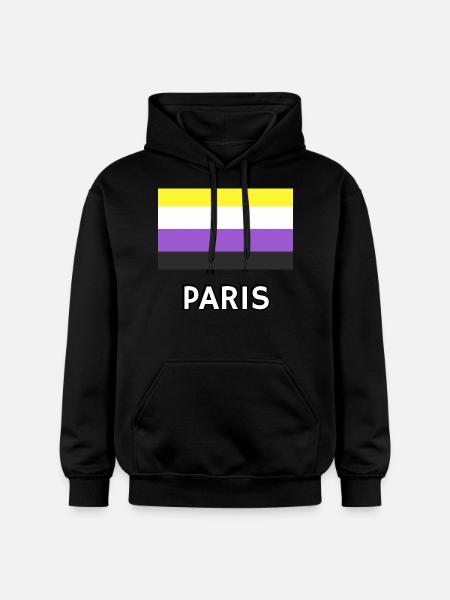 Non binary Pride Flag Paris - Gildan Unisex Softstyle® Midweight Hoodie - black