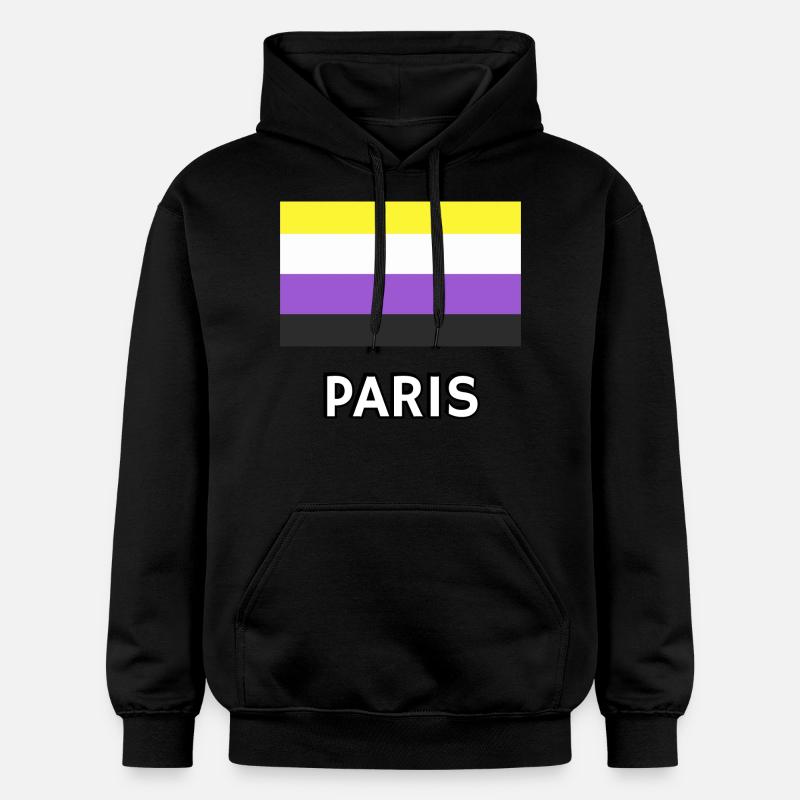 Non binary Pride Flag Paris - Gildan Unisex Softstyle® Midweight Hoodie - black