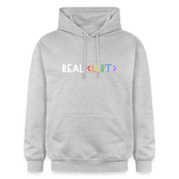 lgbt real lgbt+ human pride - Gildan Unisex Softstyle® Midweight Hoodie - Hellgrau meliert - Vorne - Liana (172cm) & Jaron (178cm)
