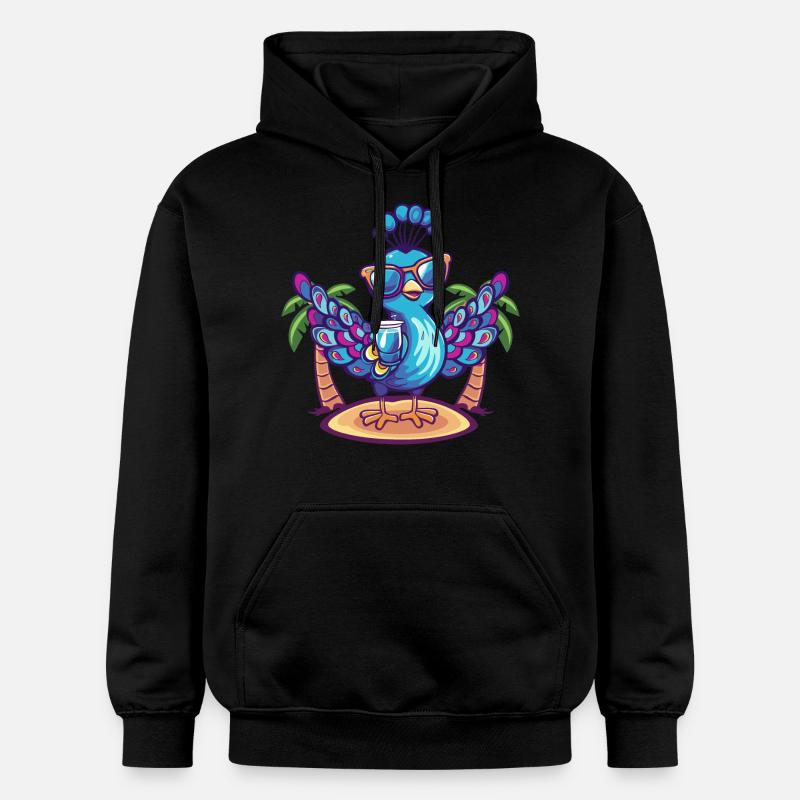 Pfau Vogel Sommer Strand Comic - Gildan Unisex Softstyle® Midweight Hoodie - Schwarz