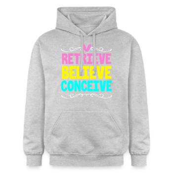 Transfert d’embryons de jour fœtus - Sweat à capuche Softstyle® Gildan Unisexe - gris clair chiné - Devant - Liana (172cm) & Jaron (178cm)