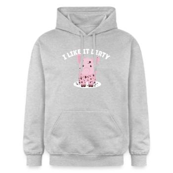 Dirty pig bastard Funny piglet sex saying - Gildan Unisex Softstyle® Midweight Hoodie - light heather grey - Front - Liana (172cm) & Jaron (178cm)
