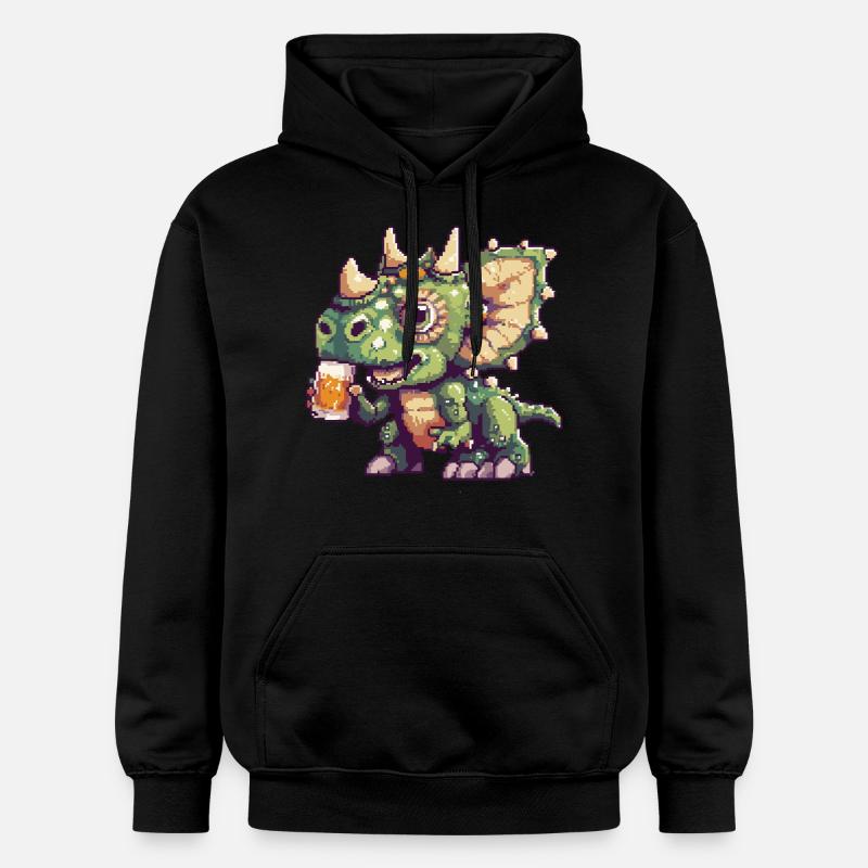 Dinosaure tricératops Pixel Beer - Sweat à capuche Softstyle® Gildan Unisexe - noir