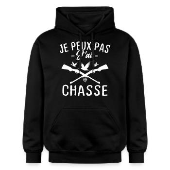 Je peux pas j'ai chasse - Sweat à capuche Softstyle® Gildan Unisexe - noir - Devant - Marisol (170cm) & Nik (191cm)