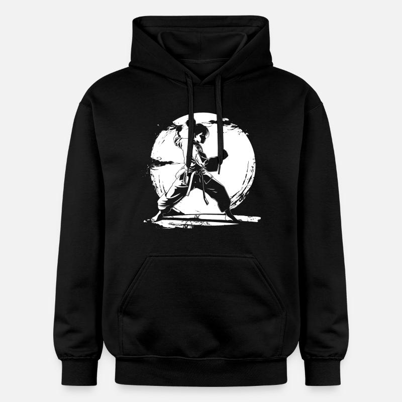 Dessin de fille de karaté - Sweat à capuche Softstyle® Gildan Unisexe - noir