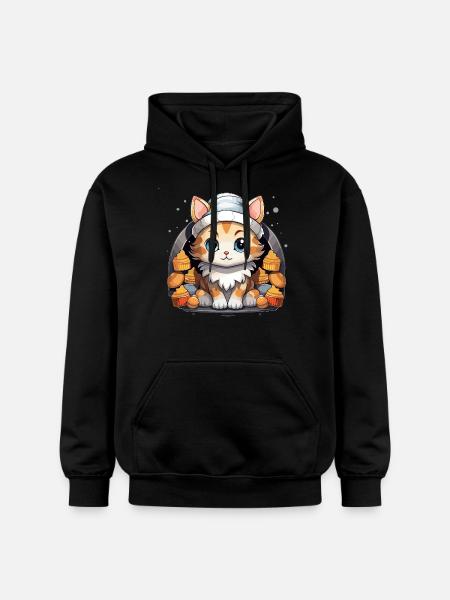 Cat Christmas Design - Kawaii Style - Gildan Unisex Softstyle® Midweight Hoodie - black