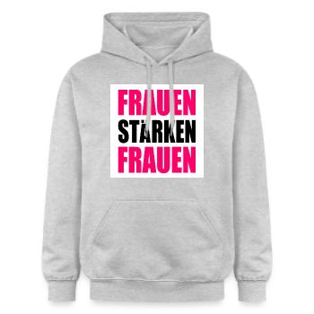 Frauen stärken frauen - Gildan Unisex Softstyle® Midweight Hoodie - Hellgrau meliert - Vorne - Liana (172cm) & Jaron (178cm)
