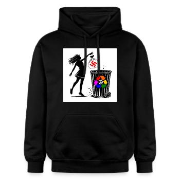 FCK NZS - Gegen Rechts - halte deine umwelt sauber - Gildan Unisex Softstyle® Midweight Hoodie - Schwarz - Vorne - Marisol (170cm) & Nik (191cm)