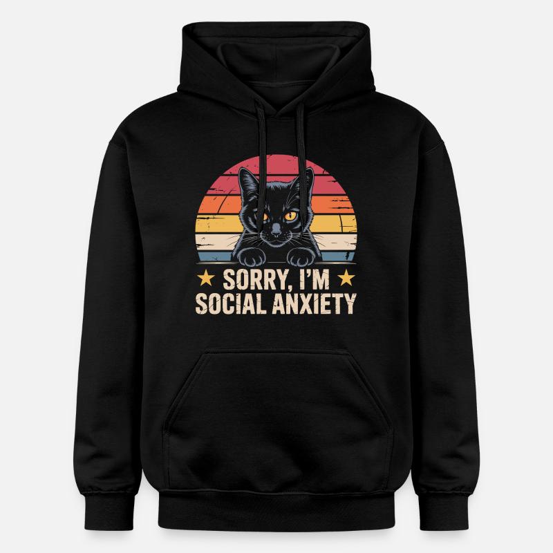 Anxiété sociale du chat noir rétro - Sweat à capuche Softstyle® Gildan Unisexe - noir