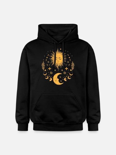 Vintage Sun Moon & Stars, Celestial Boho - Gildan Unisex Softstyle® Midweight Hoodie - black