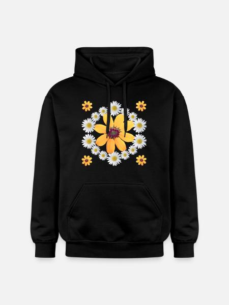 Daisies Orange Blossom Daisies Floral Pattern - Gildan Unisex Softstyle® Midweight Hoodie - black