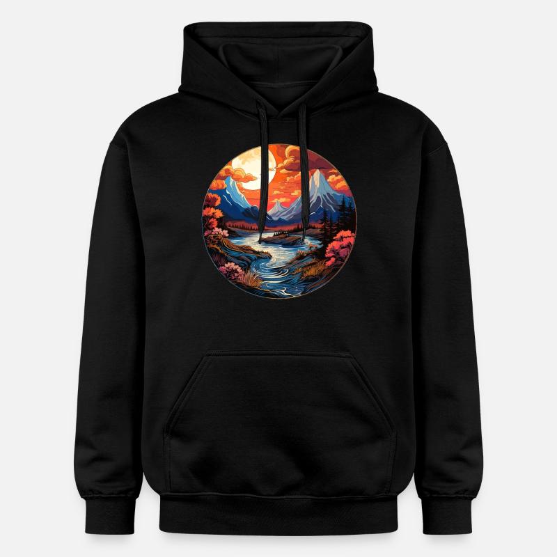Paysage - Illustration - Sweat à capuche Softstyle® Gildan Unisexe - noir