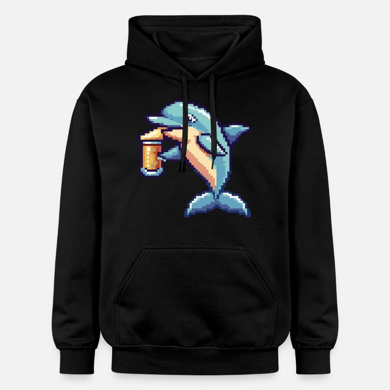Delfin bière pixel - Sweat à capuche Softstyle® Gildan Unisexe - noir
