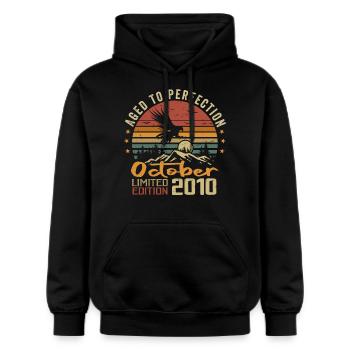 Vintage Octobre 2010 - Cadeau Rétro Octobre 2010 - Sweat à capuche Softstyle® Gildan Unisexe - noir - Devant - Marisol (170cm) & Nik (191cm)